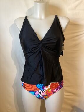 4068 NWT Bikini Bay Cup Size Tankini Top Size 34D w/low Waist Bottom Size 14